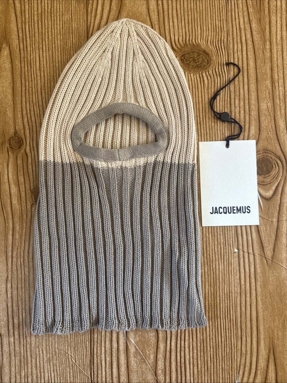 Jacquemus Beige Two Tone Balaclava Le Bonnet Cable Knit Cap Hat 100% Cotton